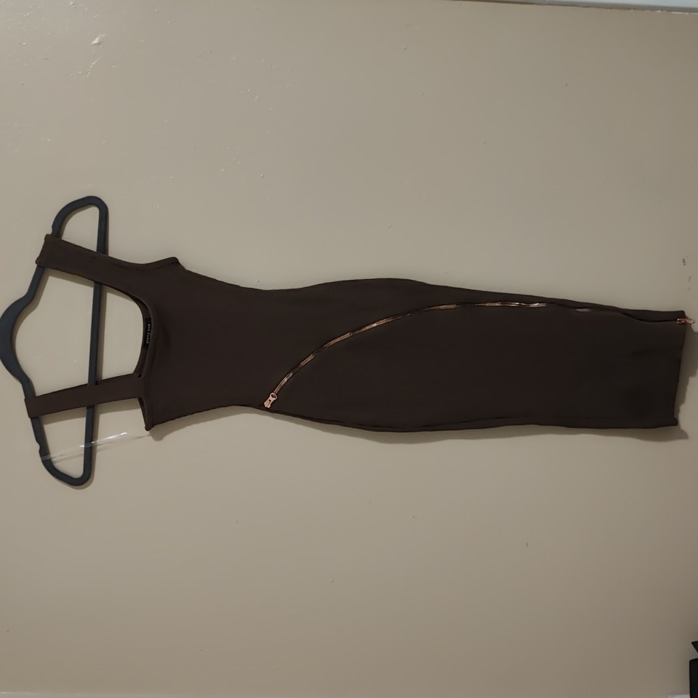 Brown Sleeveless Bodycon Dress with Zipper Detail Pretty Knit U.S.A. Size Small
